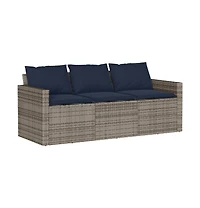 Garden Sofa Grey Pe Rattan 3-Seater Removable Covers