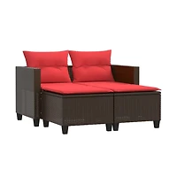 Garden Sofa Brown, Red Pe rattan, Steel, Polyester 2-seater