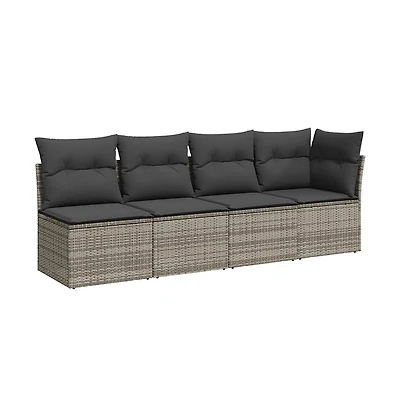 Garden Sofa Grey Pe rattan, powder-coated steel, polyester 4-seater