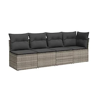Garden Sofa Grey Pe rattan, powder-coated steel, polyester 4-seater