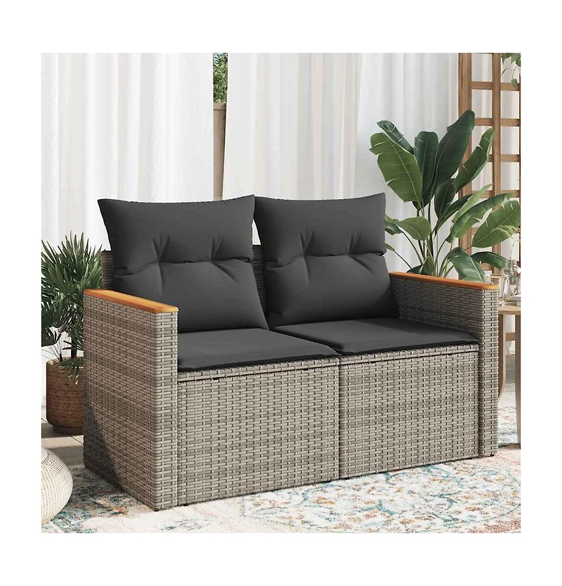 Garden Sofa Grey Poly Rattan, Powder-coated steel, Solid Acacia wood