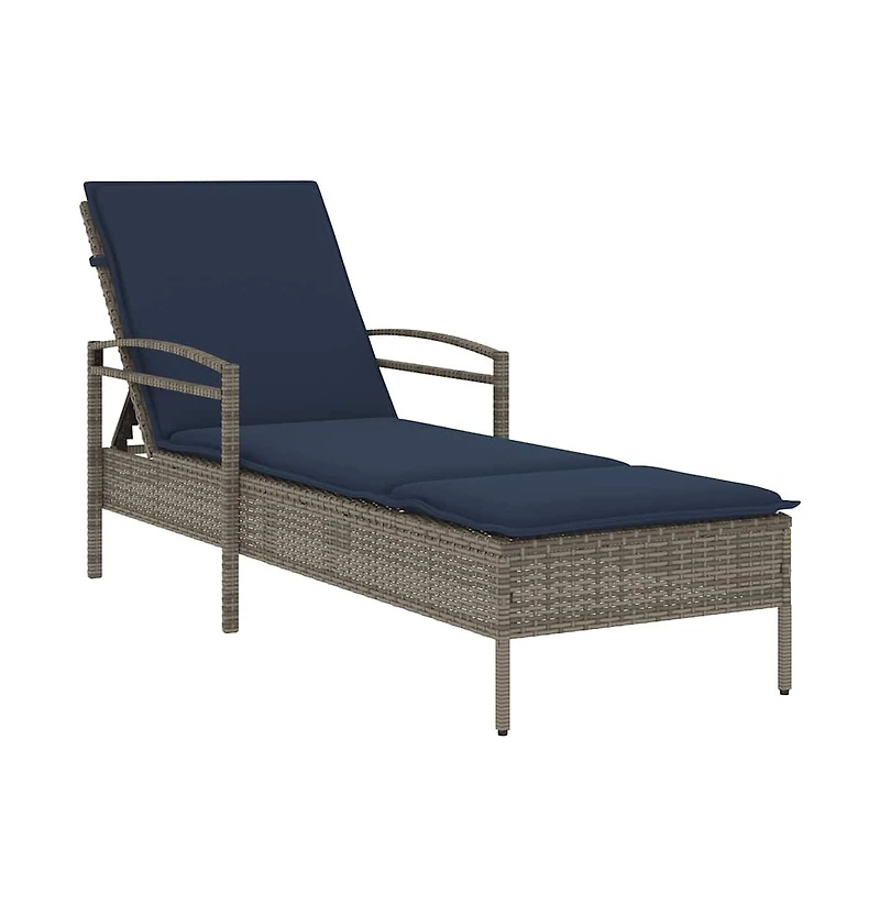 Sun Lounger with Cushion Grey 24.8 x 78.7 x 31.9" Poly Rattan (Us only)