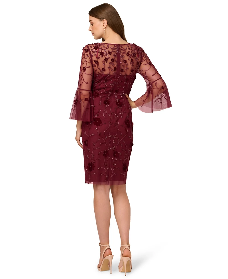 Adrianna Papell Women's Beaded Velvet Boat Neck Sheath Dress