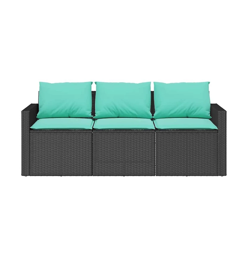 vidaXL Garden Sofa Black with blue cushions Pe rattan Medium