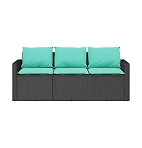 vidaXL Garden Sofa Black with blue cushions Pe rattan Medium