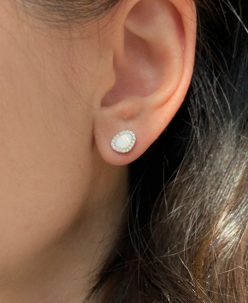 Kamaria Pebble Stud Earrings With Lab-Grown Opal in Sterling Silver