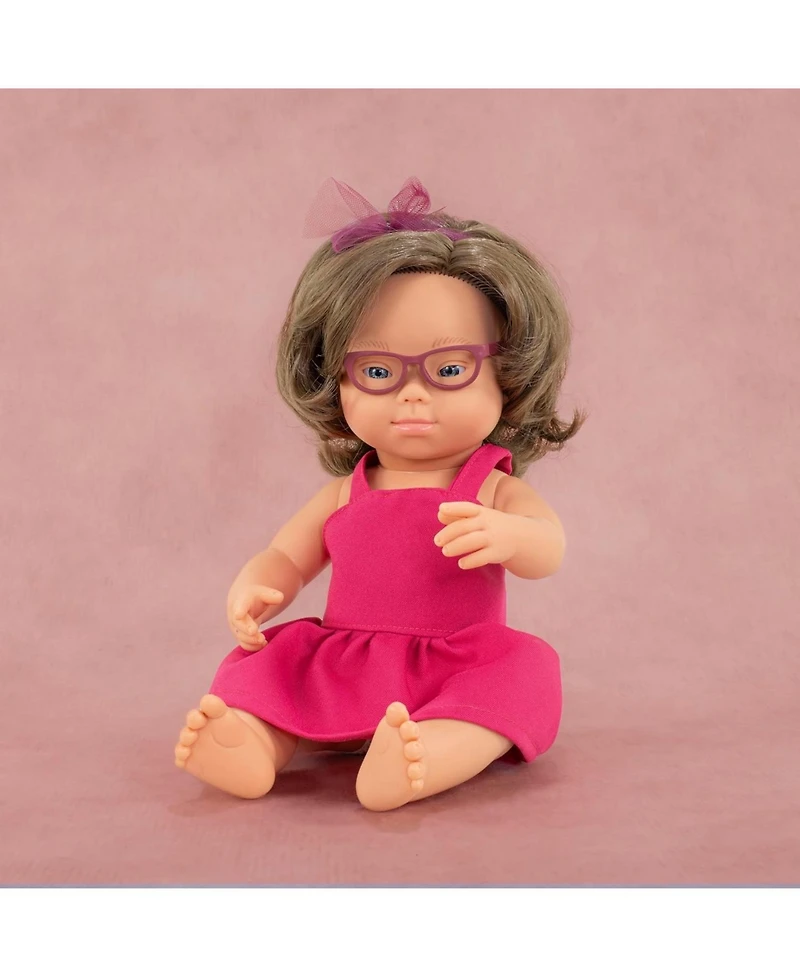 Miniland My Friends and Me Collection Brunette Baby Girl Doll with Down Syndrome and Glasses- 15"