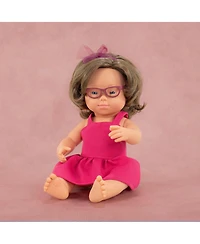 Miniland My Friends and Me Collection Brunette Baby Girl Doll with Down Syndrome and Glasses- 15"