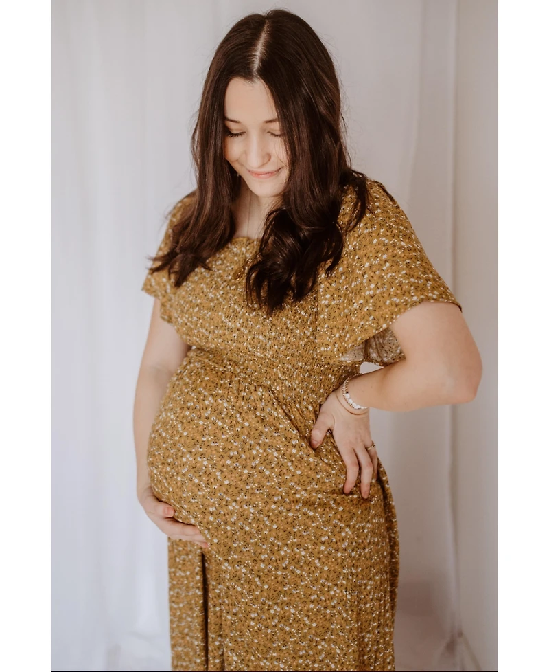 Pinkblush Maternity Mustard Floral Smocked Maxi Dress