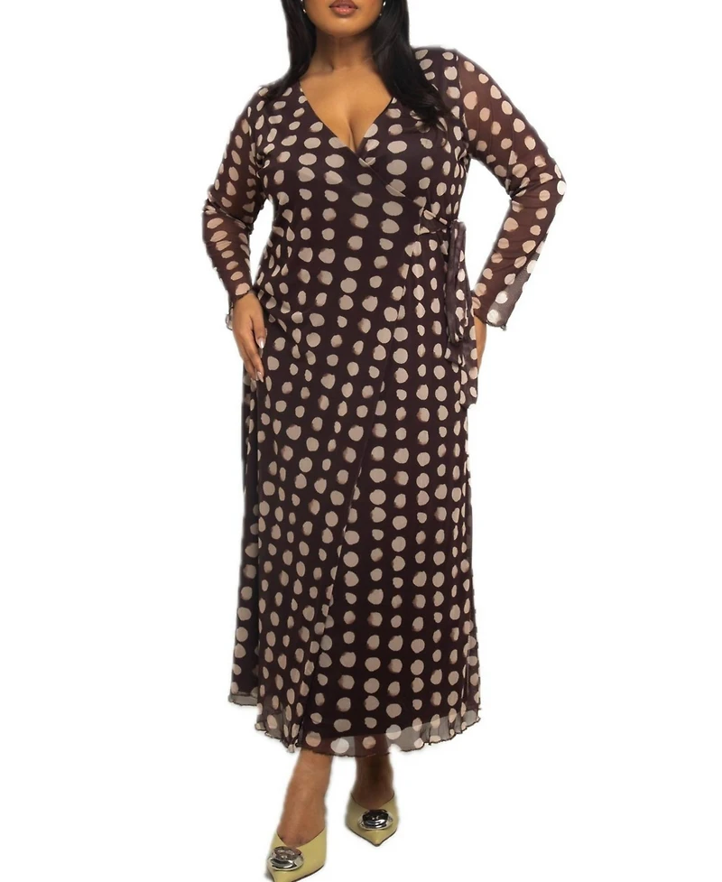 Fashion-szn Curve Women's Polka Dot Wrap Midaxi Dress