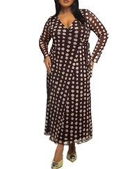 Fashion-szn Curve Women's Polka Dot Wrap Midaxi Dress