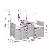 Reclining Garden Sofa Black Pe rattan 2-seater