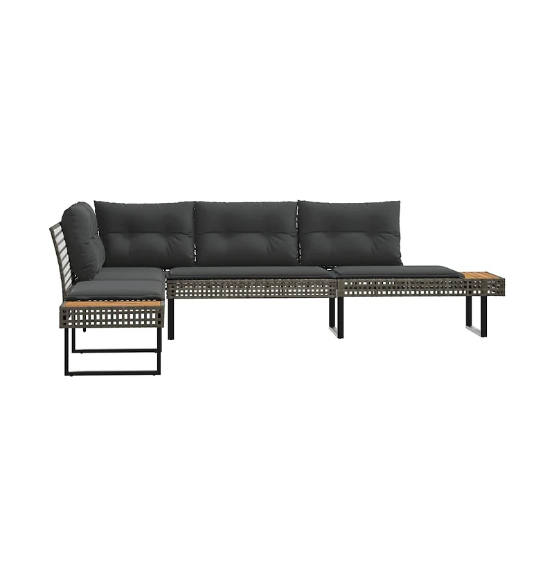Garden Sofa Grey Poly Rattan L-shaped Removable Covers