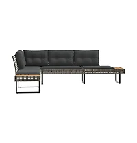 Garden Sofa Grey Poly Rattan L-shaped Removable Covers