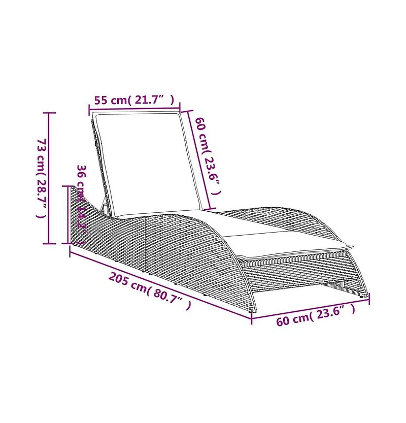 Patio Sun Lounger Beige Pe Rattan, Powder-Coated Steel Extra Long