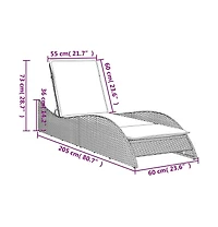 Patio Sun Lounger Beige Pe Rattan, Powder-Coated Steel Extra Long