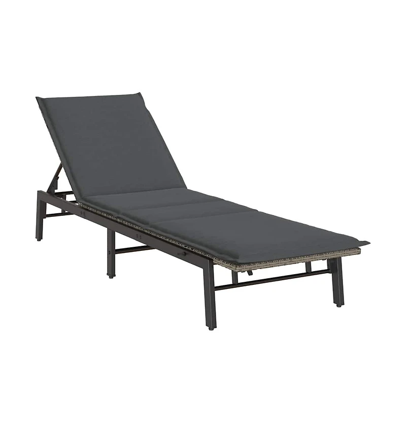 Sun Lounger Grey Pe Rattan, Powder-Coated Steel Adjustable