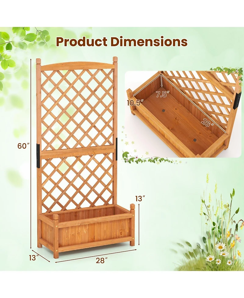 Gymax 60'' Tall Raised Garden Bed w/ Diamond Lattice Trellis Drainage Holes Outdoor