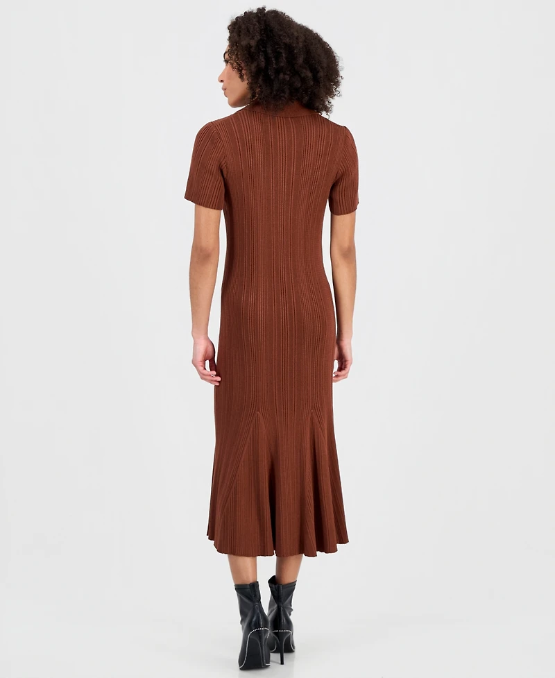 julia jordan Women's Rib-Knit Short-Sleeve Midi Sweater Dress