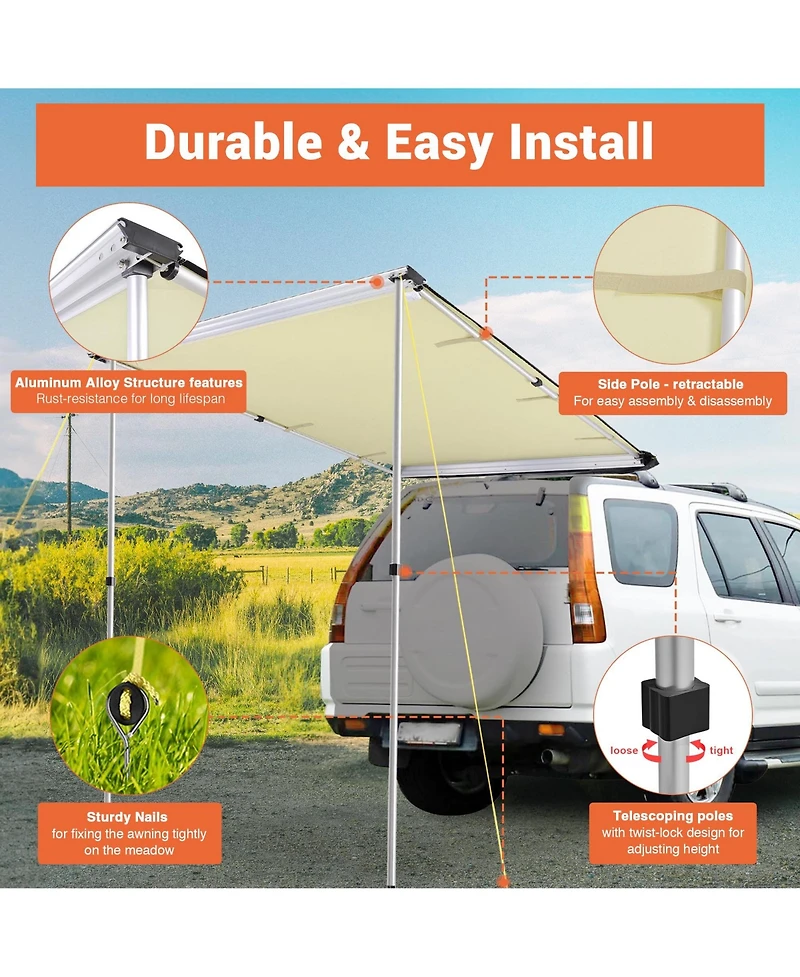 Yescom 4.4x6.6 Ft Vehicle Awning with Eagle Side Wall Roof Rack Pull-Out Sun Shade Camp