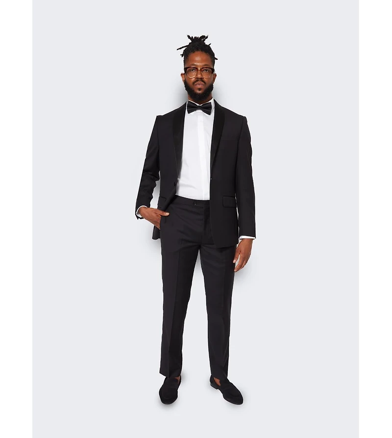 9tofive Men's Men s Black Wool Tuxedo Jacket with Satin Shawl Lapels