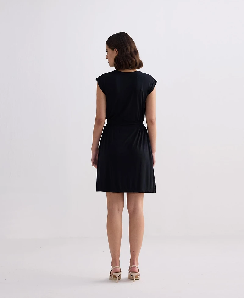 Reistor Women's Short Dress With Smocking Side Detail Black