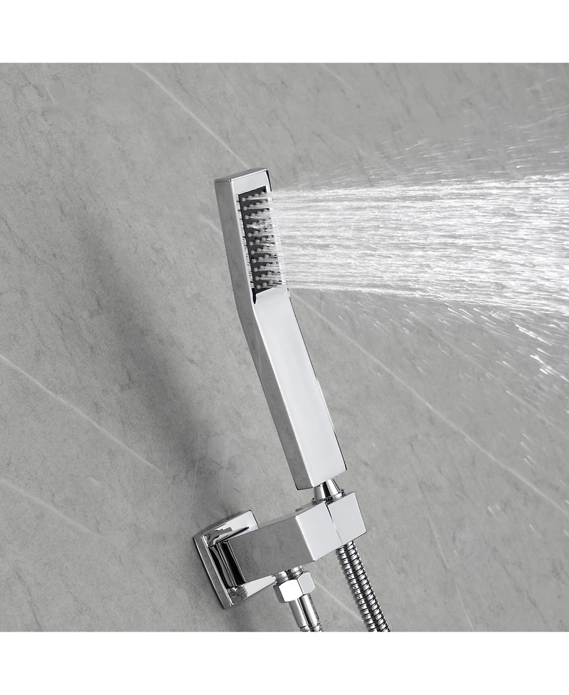Rainsken Wall mounted shower system combo with hand shower, 12 inch shower head and tub spout, Silver