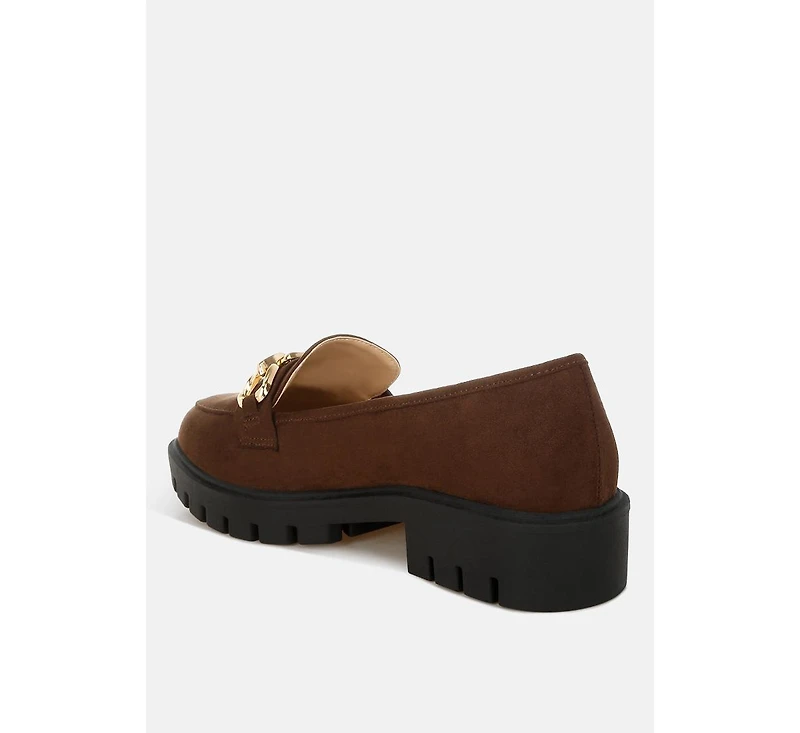 Jacop Micro Suede Metal Chain Link Loafers