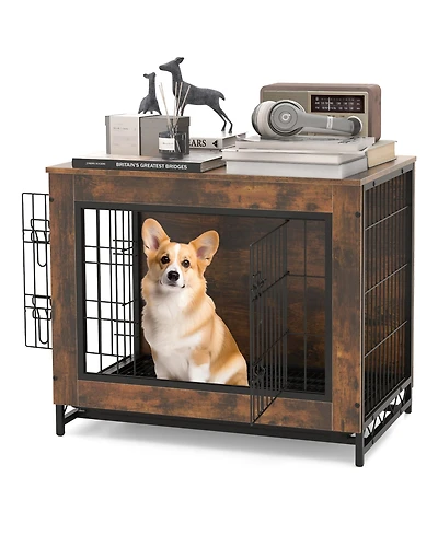 Gymax Industrial Dog Crate Furniture Heavy-duty Kennel Cage w/ 3 Chew-proof Walls Large