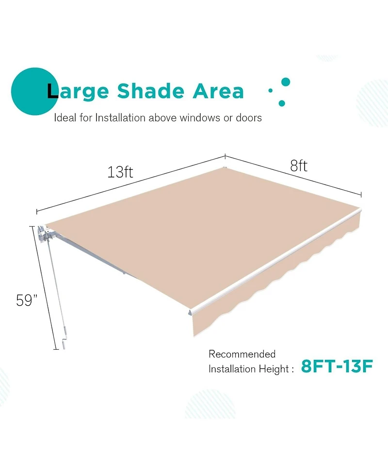 Aecojoy 13'x8' Manual Retractable Awning Sun Shade, Patio Canopy