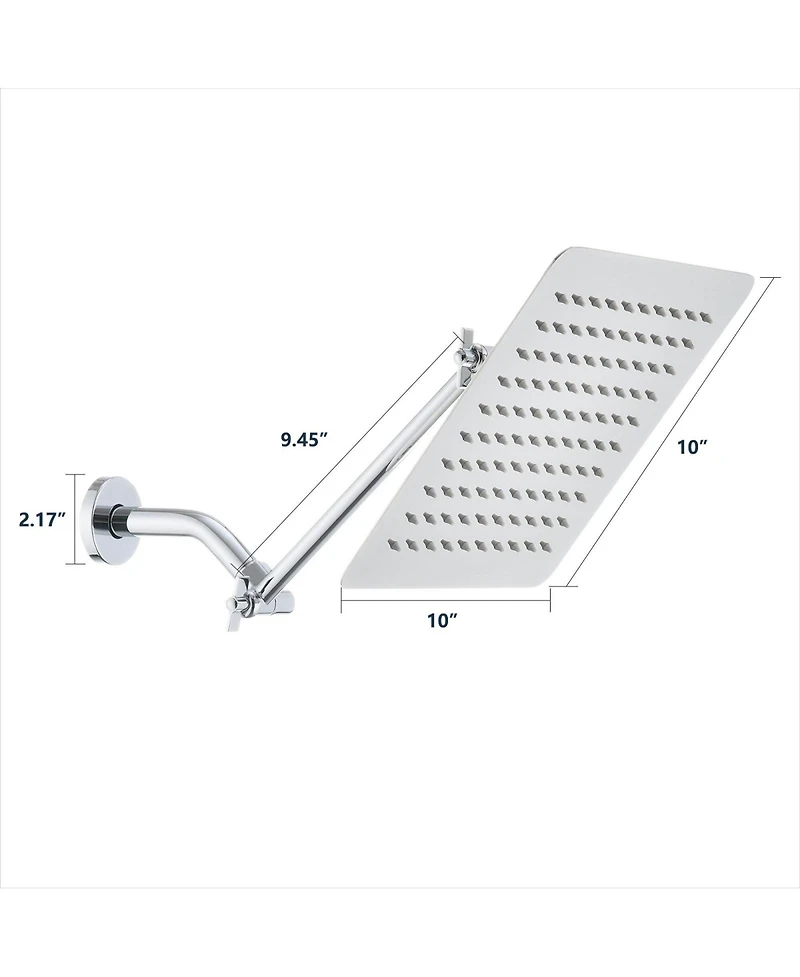 Rainsken Chrome 10" Square Rainfall & High Pressure Stainless Steel Bath Shower Head