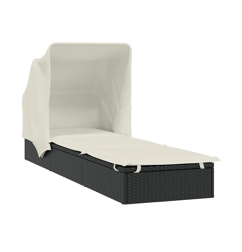 Sunbed Black Poly Rattan 83.9 in x 24.8 in x 38.2 in Foldable