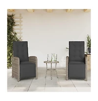 vidaXL Reclining Garden Chair Set of 2 Grey, Dark Grey Pe Rattan Medium