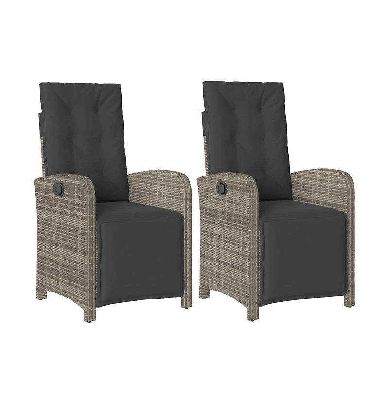 vidaXL Reclining Garden Chair Set of 2 Grey, Dark Grey Pe Rattan Medium