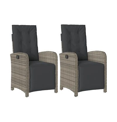 vidaXL Reclining Garden Chair Set of 2 Grey, Dark Grey Pe Rattan Medium