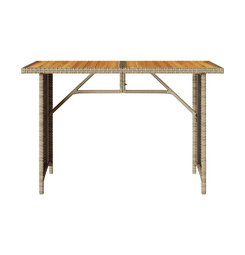 Patio Table with Wooden Top Beige Poly Rattan