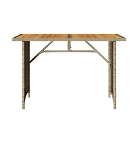 Patio Table with Wooden Top Beige Poly Rattan