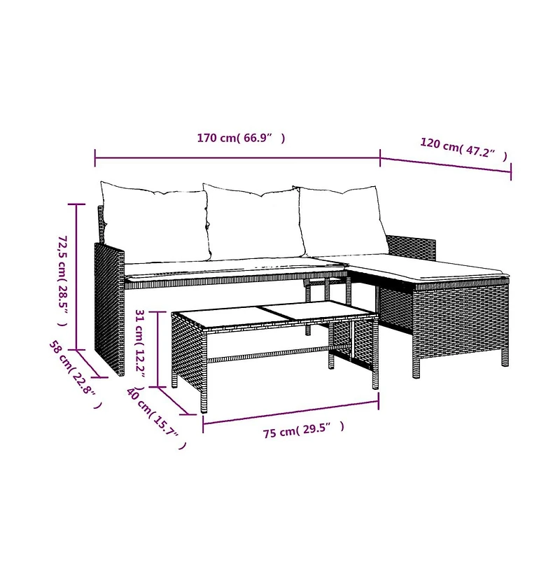 vidaXL Garden Sofa Black, Cream White