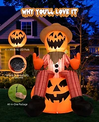 6FT Halloween Inflatable Pumpkin Head Scarecrow with Led Lights for Outdoor Yard and Lawn Decoration