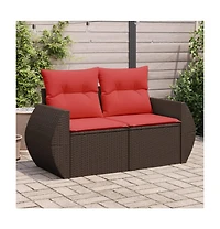 Patio Sofa with Cushions 2-Seater Brown Poly Rattan
