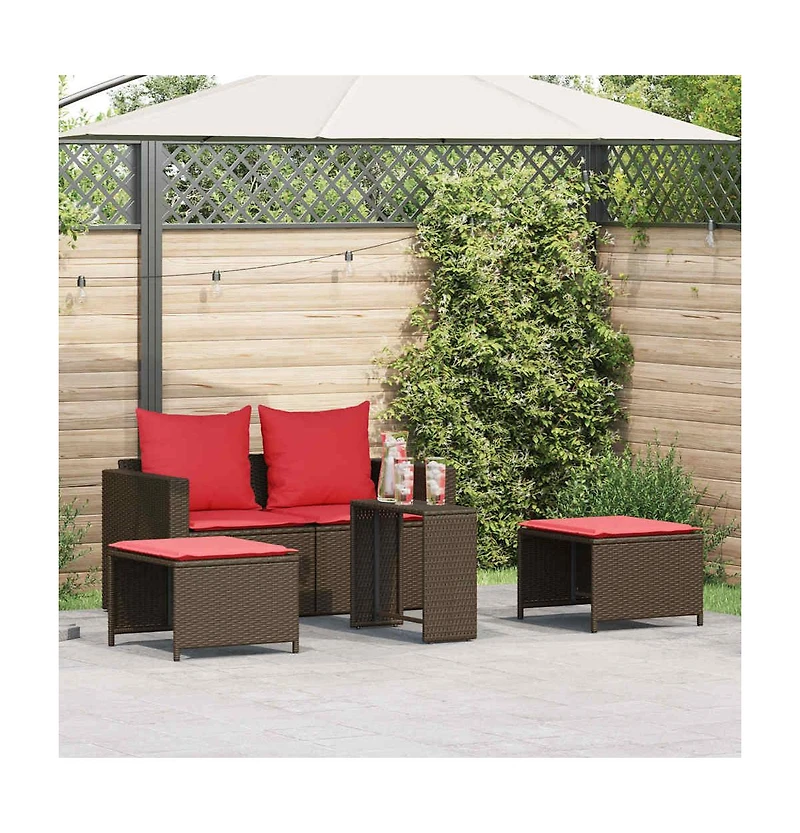 5 Piece Patio Sofa Set with Cushions Stackable Poly Rattan