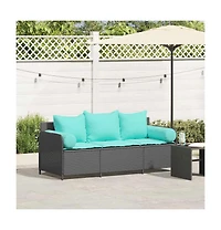 Patio Sofa with Cushions 3-Seater Black Poly Rattan