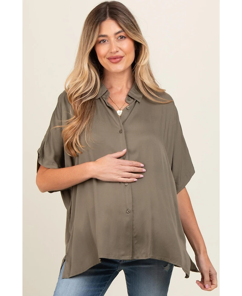 Pinkblush Maternity Brown Dolman Sleeve Button Down Blouse