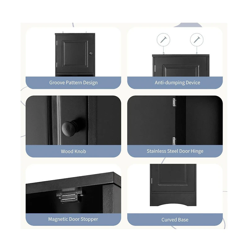Chic Crate-Multi-Functional Corner Cabinet Tall Bathroom Storage w/ 2 Doors & Adj. Shelves + Open Shelf | Black