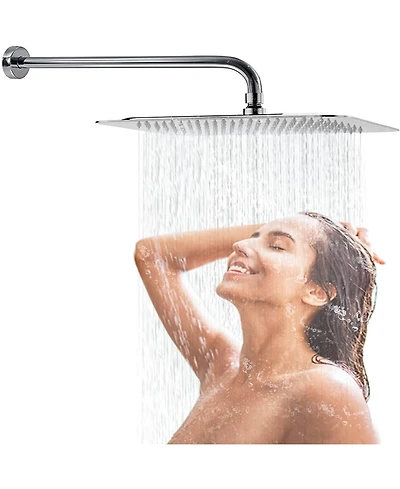 Rainsken 12 Inch Chrome Rain Shower Head, Square Ultra Thin 304 Stainless Steel High Pressure Shower Head Waterfall Full Body Coverage Shower Head