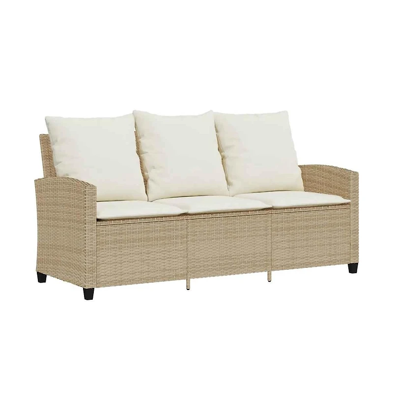 Garden Sofa Beige Pe rattan 3-Seater Removable Covers