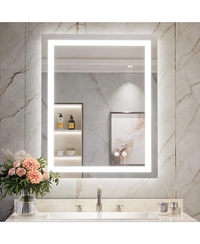 keonjinn Inch Led Bathroom Vanity Mirror Tempered Glass Front & Backlit Dimmable 3 Color Lighted Mirror Anti-fog Memory Function Frameless