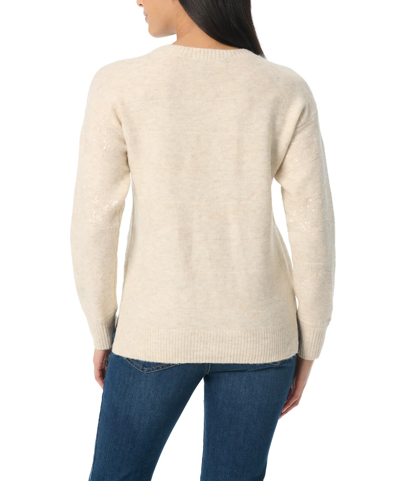Gloria Vanderbilt Women's Juliette Striped Sequin Long Sleeves Sweater