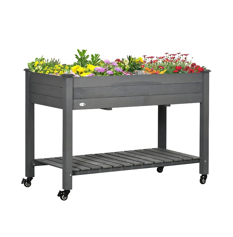 Chic Crate Outsunny Elevated Wooden Planter Box with Wheels