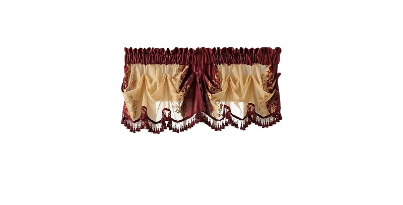Kate Aurora Danbury Custom Austrian Embroidered Rod Pocket Window Valance Treatment - 54 in. W x 20 in. L, Cranberry